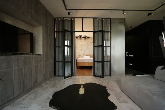 glass doors in the loft style interior