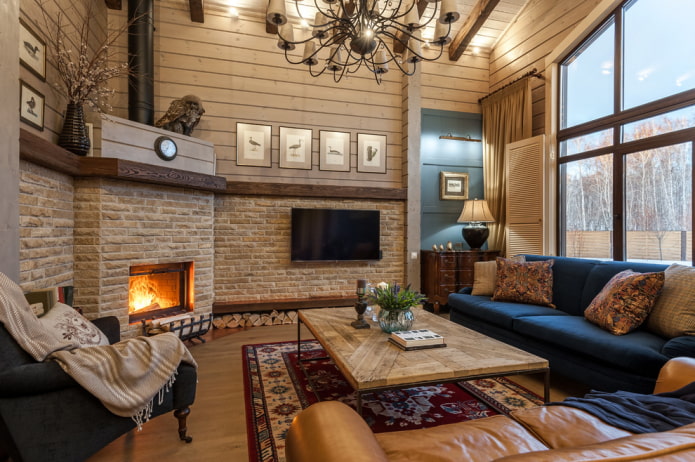 fireplace and TV in the interior of the country style living room