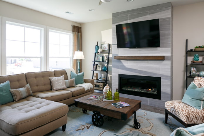 fireplace and TV in the living room interior