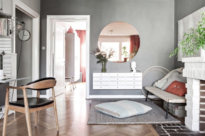 Gương phòng khách theo phong cách Scandinavia