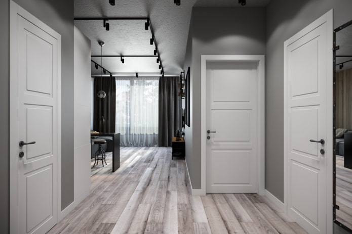 white doors and gray laminate