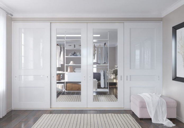 white doors in the interior of the dressing room