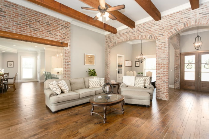 brick arch in the living room interior