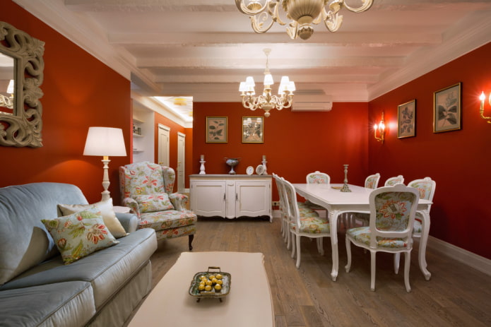 red walls in the interior of the living room