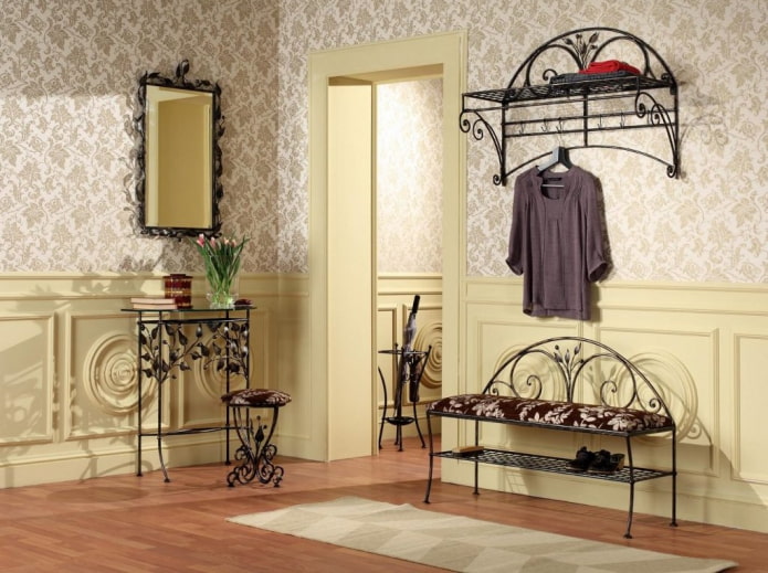 wrought iron console in the hallway interior