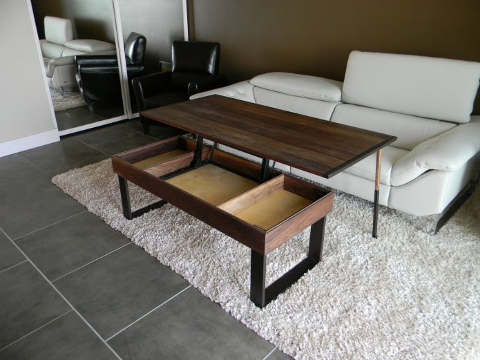 retractable table in the interior