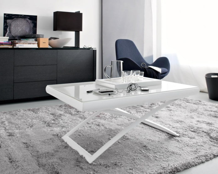 transformer table with white glass