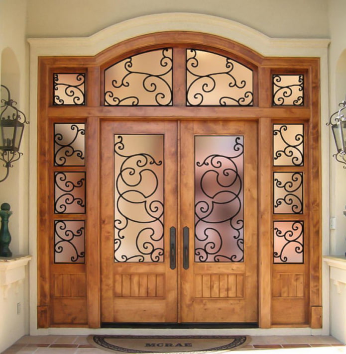 puerta de entrada con forja y vidrio