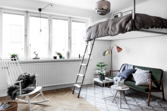 Skandinávská loftová postel