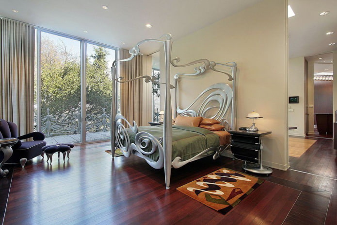 легло от ковано желязо в спалня в модерен стил