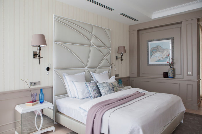 bed with high headboard in the interior
