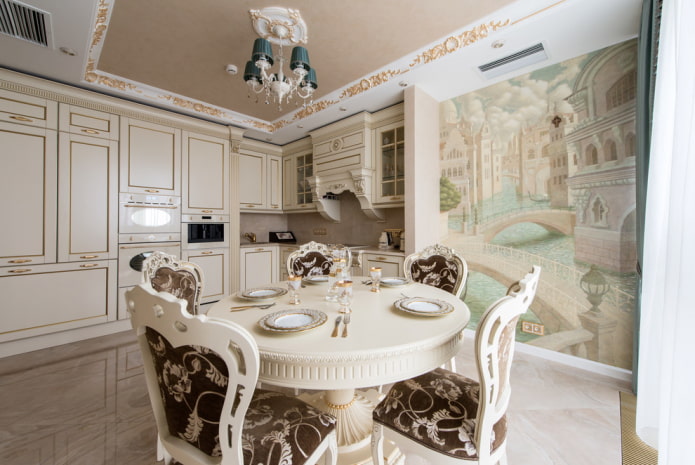 okrugli stol u kuhinji u klasičnom stilu