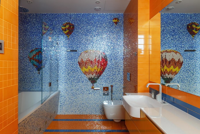 mosaic patterned in the interior of the bathroom