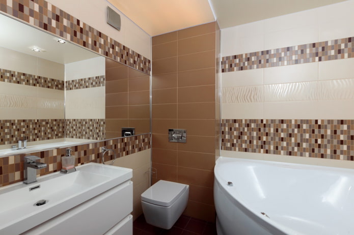 stačiakampė mozaika vonios kambario interjere
