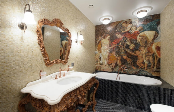 mozaikový panel v interiéri kúpeľne