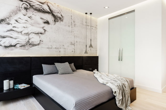minimalistyczne łóżko z narzutą