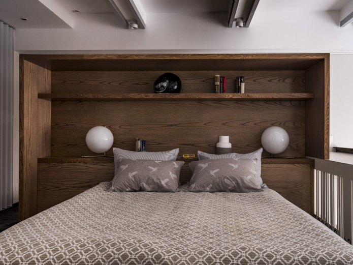 double model with shelves in the headboard in the interior