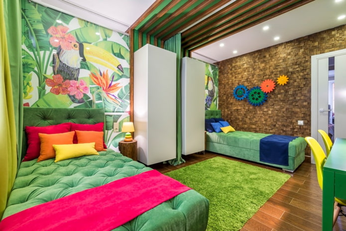 zelené postele v dětském pokoji