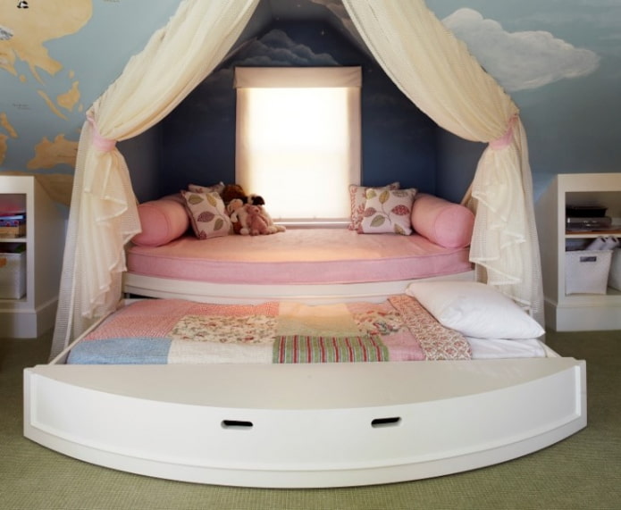giường hình bán nguyệt cho trẻ em trong nội thất