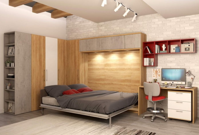 wardrobe bed with workplace