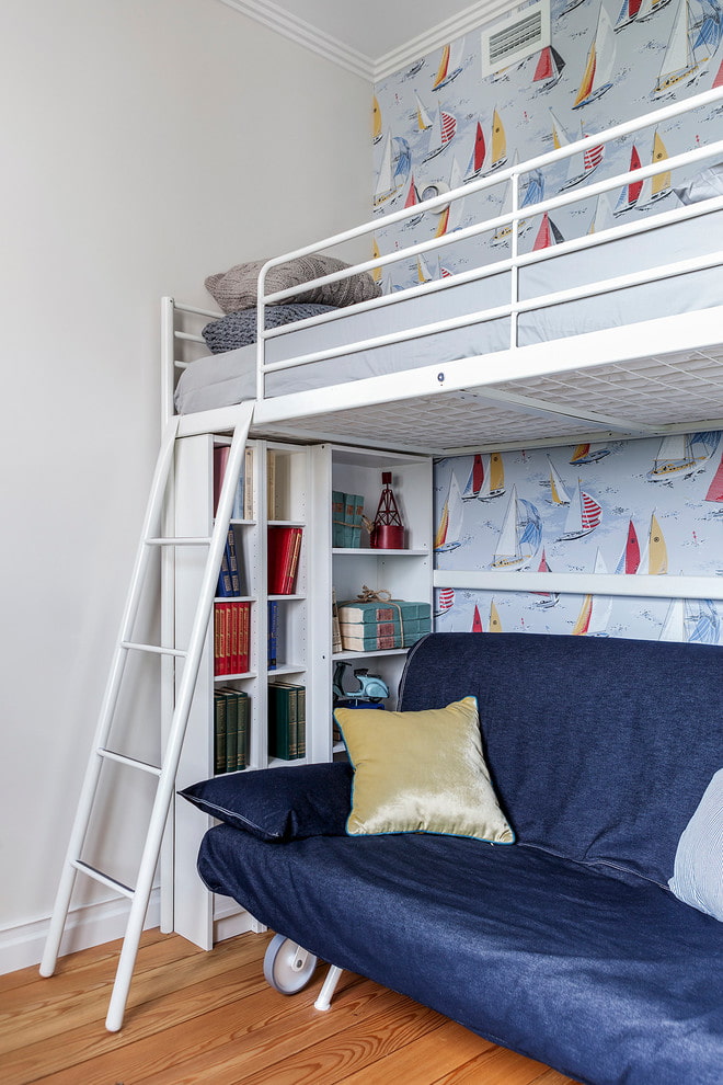 loft bed with staircase in a marine style nursery