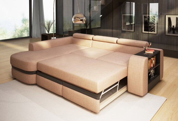 sammenleggbar sofa med hyller i interiøret