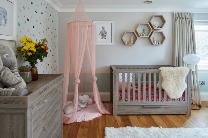 rectangular crib for the baby in the interior