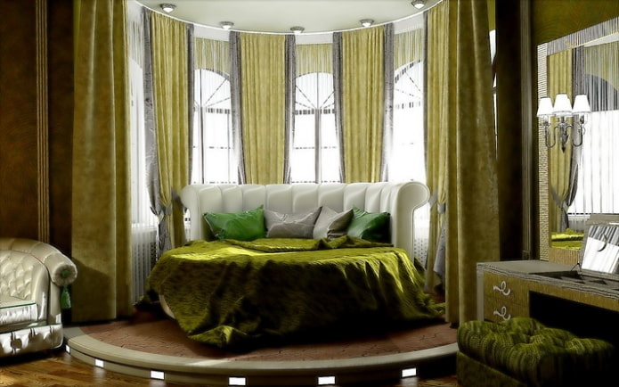round bed in bay window