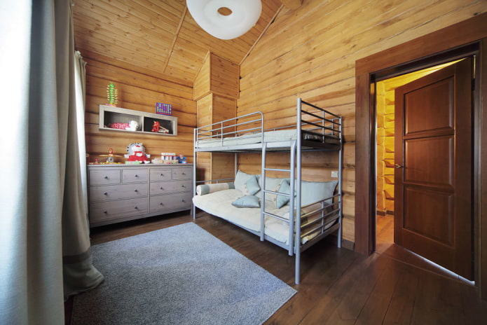 mô hình giường tầng trong một căn phòng cho hai đứa trẻ