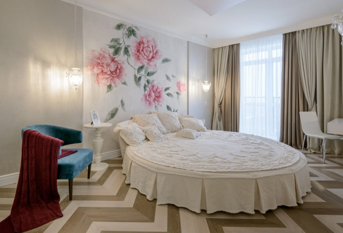 round bed in the bedroom interior