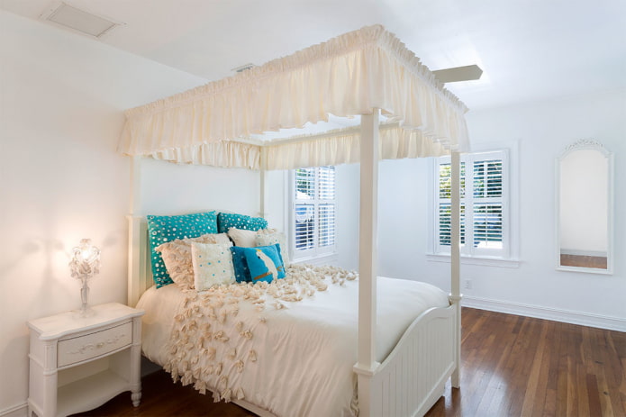 white bed in the bedroom interior