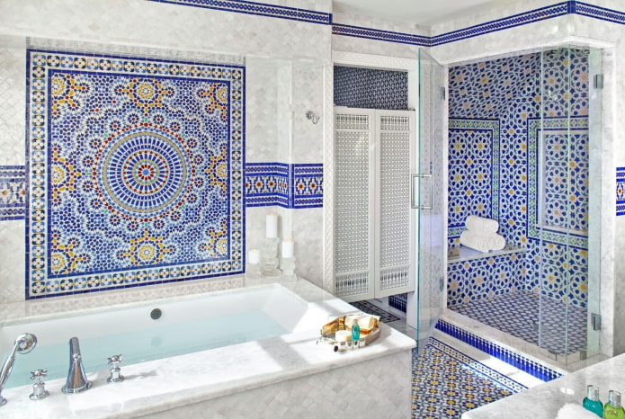 Marokas mozaīkas flīzes vannas istabā