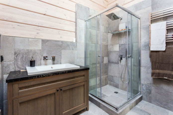 concrete tiles in the shower in the interior