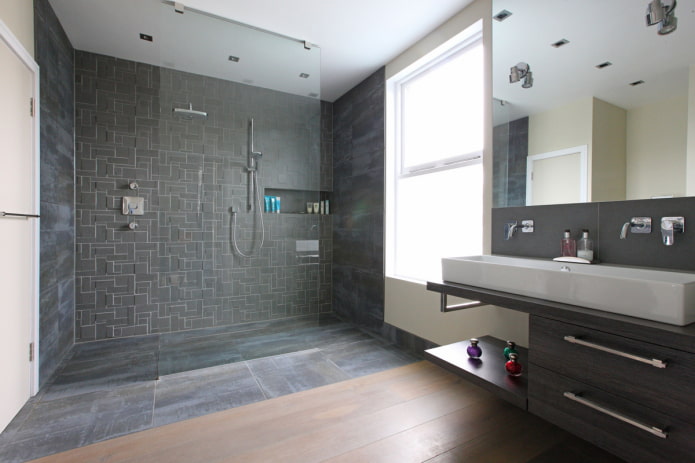 cabine de duche de azulejos em estilo moderno
