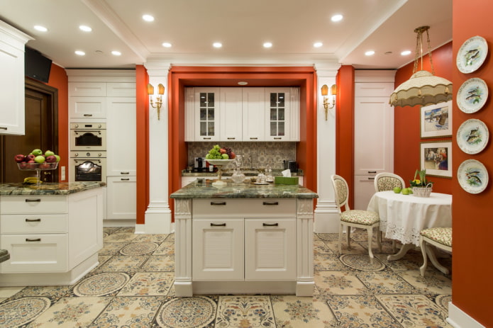 carreaux de sol avec un motif à l'intérieur de la cuisine