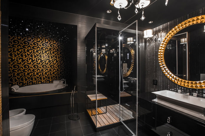 salle de bain noir et or