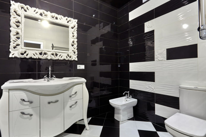 fekete-fehér fürdőszoba berendezés