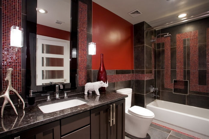 Salle de bain rouge et noire
