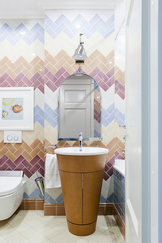 herringbone tile layout in the bathroom