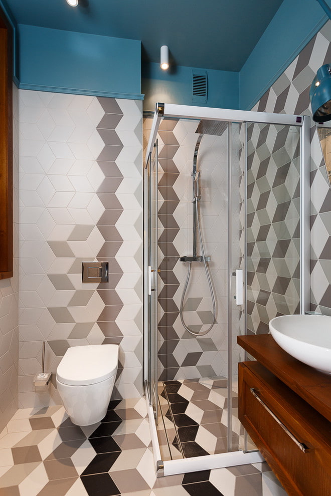 tiled layout in the interior of the bathroom