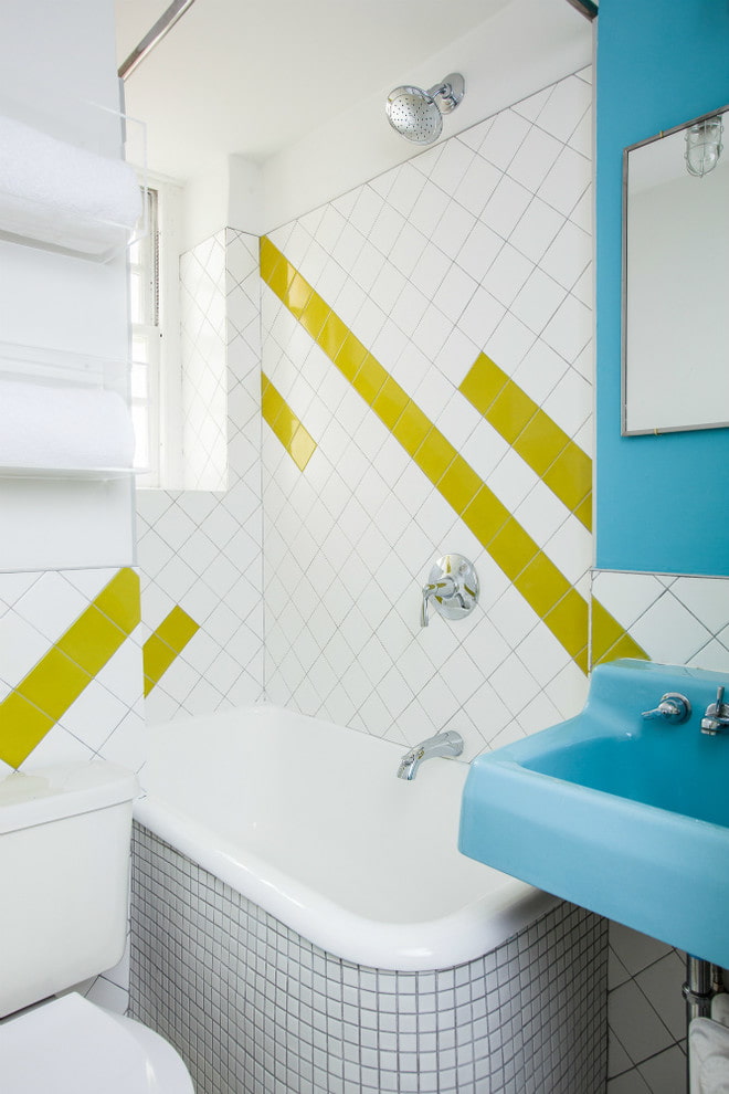 White with yellow accents diagonal tile