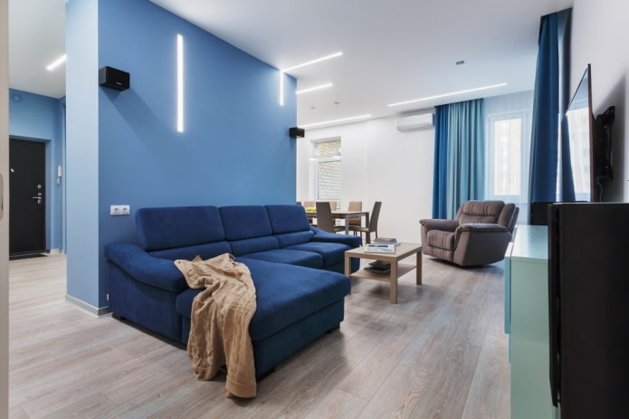 canapea albastră într-un stil modern