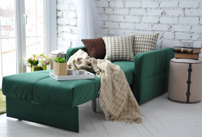 sohva harmonikka vihreä sisätiloissa