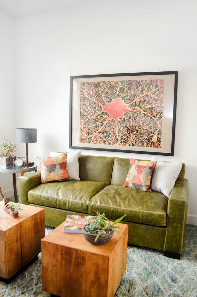 sofa màu ô liu trong nội thất