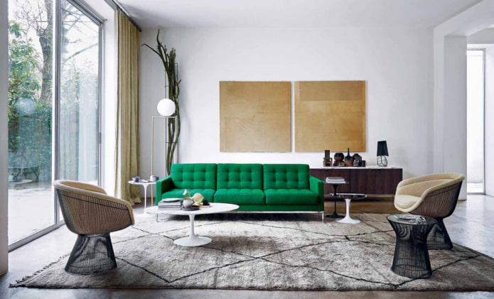 žalia sofa kartu su foteliais