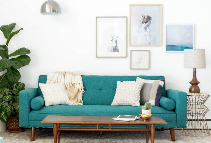 Turquoise sofa combined with pillows