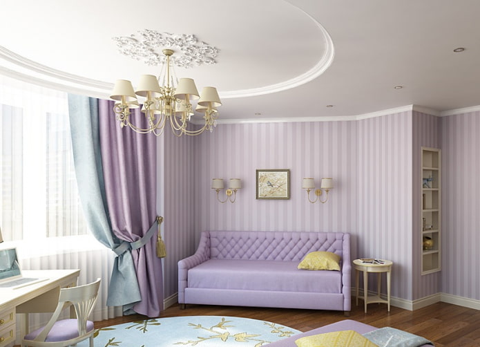 lavender sofa in the room for the girl