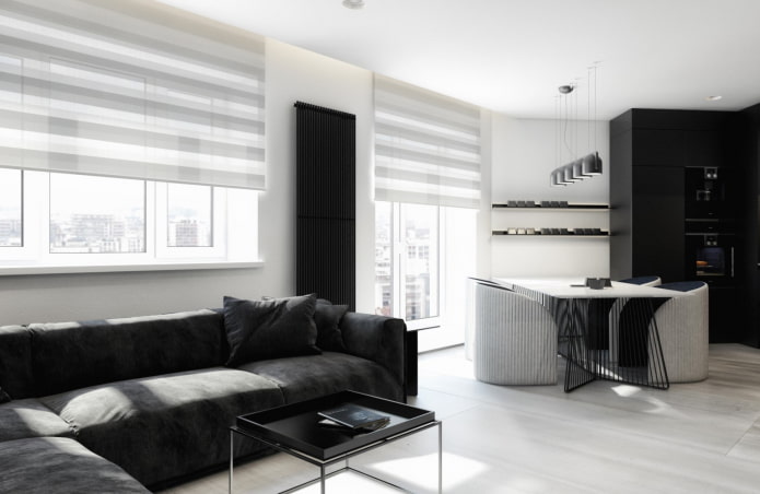 soffa i det inre av köket i stil med minimalism