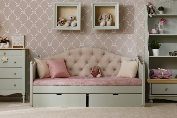 sofa with soft headboard in the interior