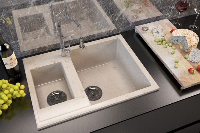 sink with one and a half bowl of artificial stone